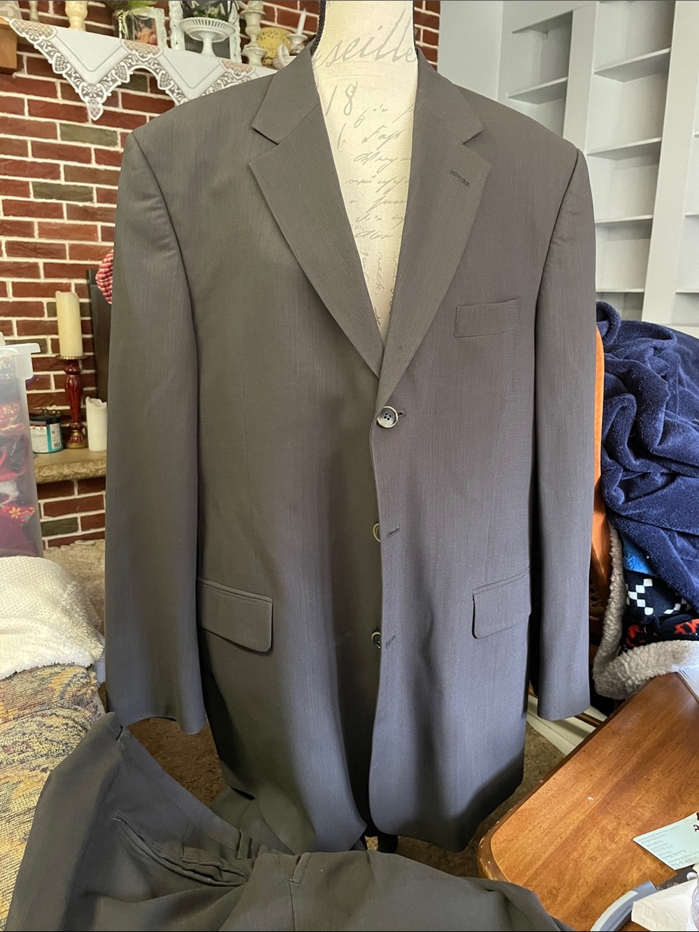 Stafford Men's Dark Gray Two-Button Suit Jacket and matching pants